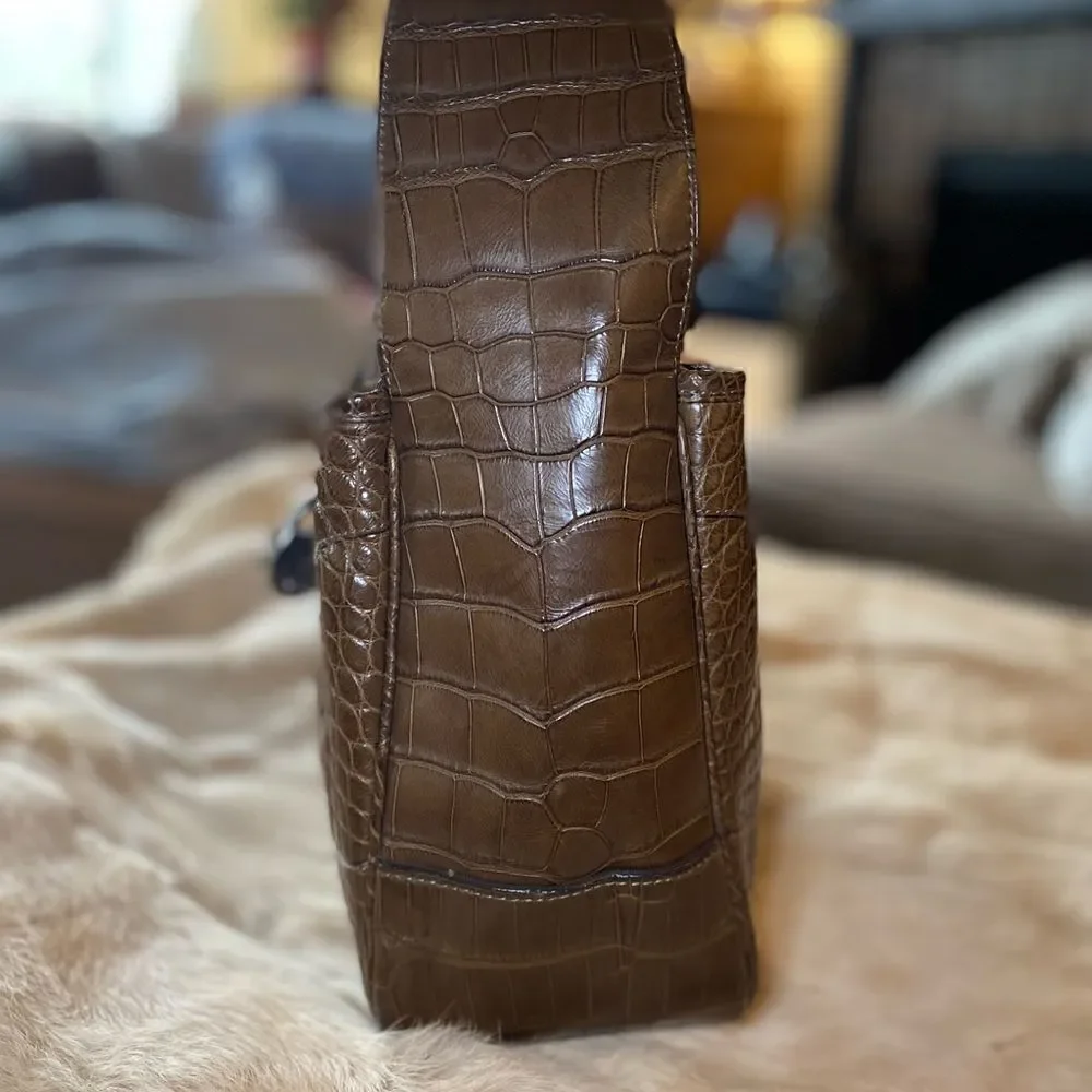 Ralph Lauren Collection Made in Italy Brown Alligator Soft Side Hobo Hand Bag